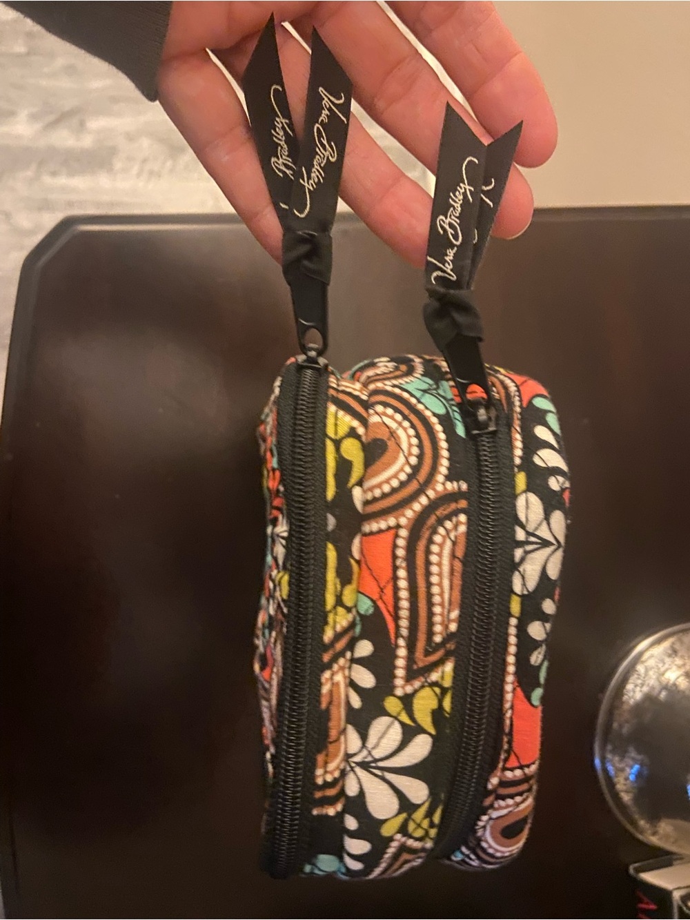 Vera Bradley Black Multi Floral Paisley Quilted Cosmetic Pouch retired "Sierra" - Picture 4 of 8